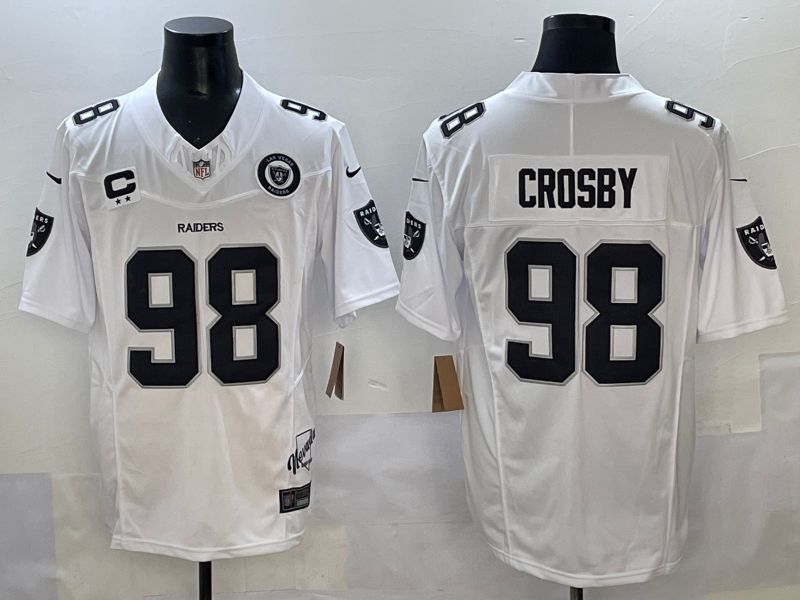 Men 2025 Oakland Raiders 98 Crosby White Throwback Three generations Nike Limited NFL Jersey style 2